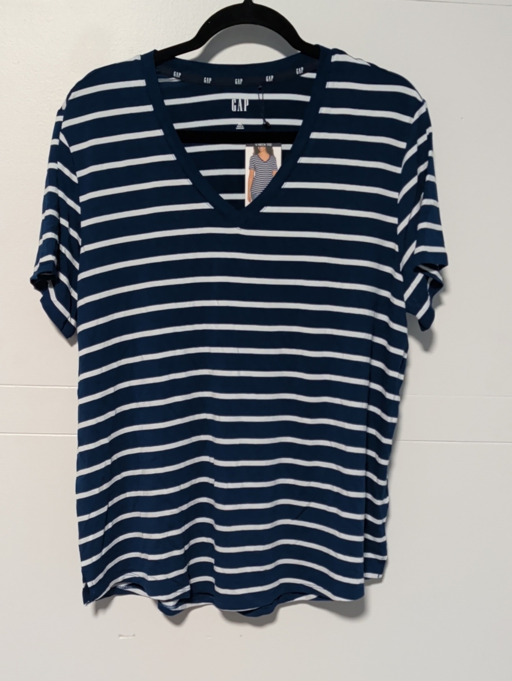 GAP Navy and White Striped V-Neck